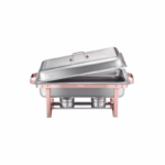 6l rose gold chaffing dish, suitable for hot and gold dishes. comes with fuel holder.